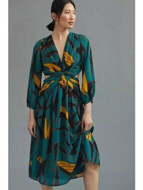 Anthropologie Ranna Gill Floral Cut-Out Midi Dress Sz XS